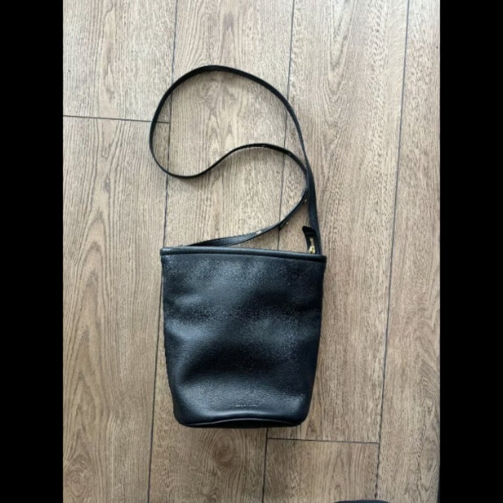 Mansur Gavriel Pebbled Calfskin Zip Bucket Bag Black